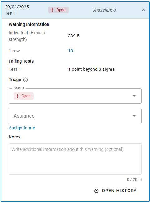 Figure 8: An individual warning opened in the Warnings panel