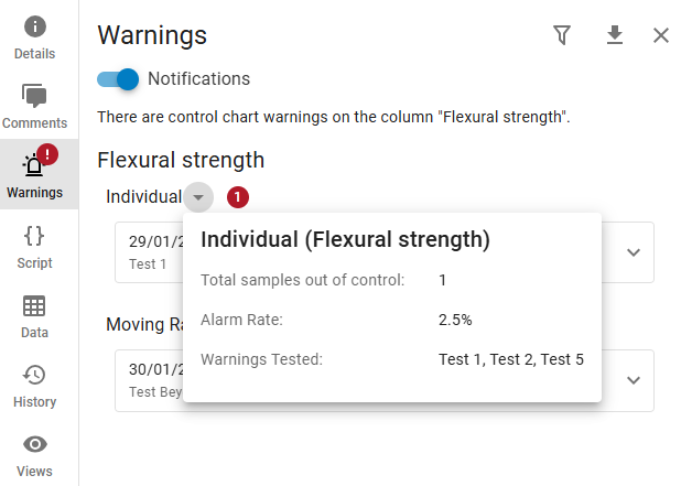 Figure 7: Warnings panel with summary information opened