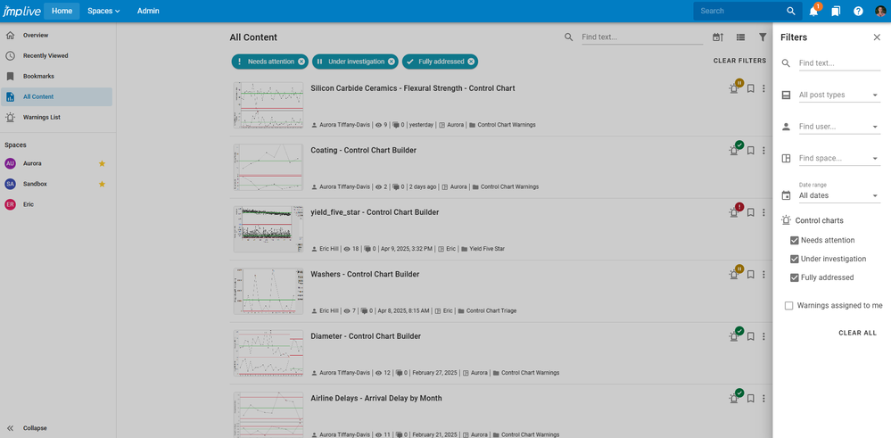 Figure 12: List of reports with triage progress indications and filtering