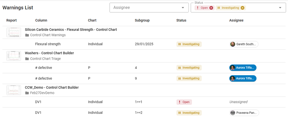 Figure 15: Warnings List filtered to all unaddressed warnings