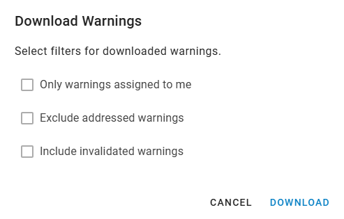 Figure 20: Download warnings options