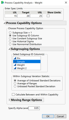 Coating.jmp (Help > Sample Data Folder > Quality Control