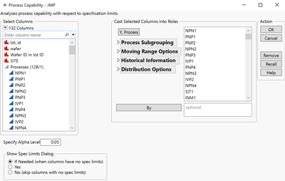 Semiconductor Capability.jmp (Help > Sample Data Folder