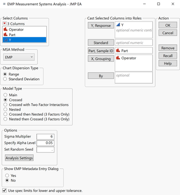 Gasket.jmp (Help > Sample Data Folder > Variability Data)