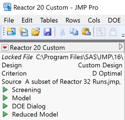 Reactor 20 Custom.jmp (Help > Sample Data Folder > Design Experiment)