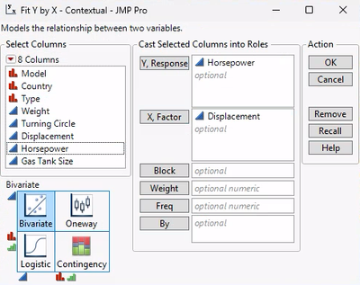 Car Physical Data.jmp (under Help > Sample Data Folder)