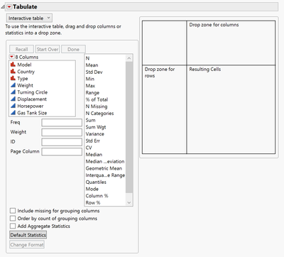 Car Physical Data.jmp (Help > Sample Data Folder)