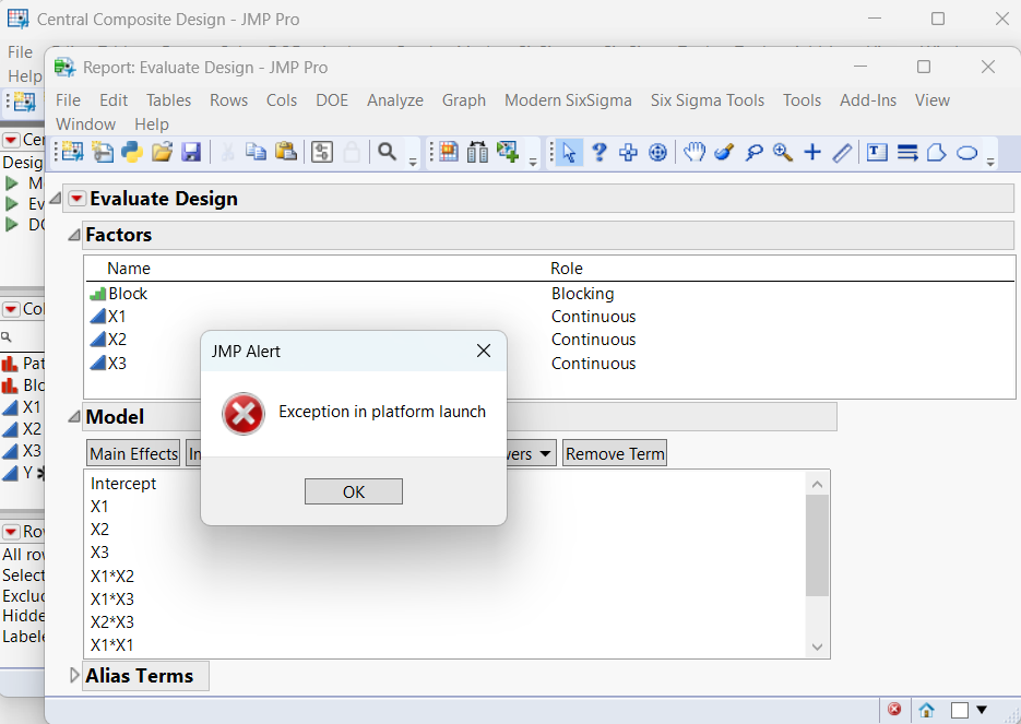 Bug: Evaluate design not working for Orthogonal blocks CCD by default ...