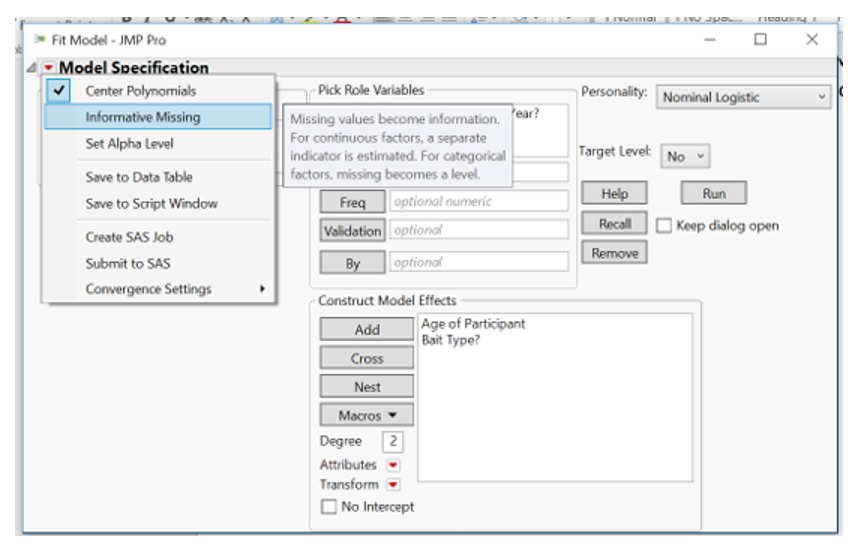 Figure 5. Model Specification and Informative Missing
