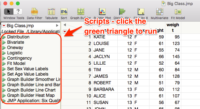 Scripts in JMP data table