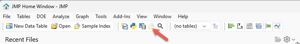 The Open Database Table toolbar icon is grayed out in JMP® 19. - JMP ...