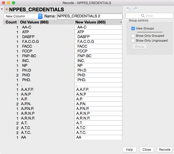 Fewer categories after recoding the credentials as multiple response.