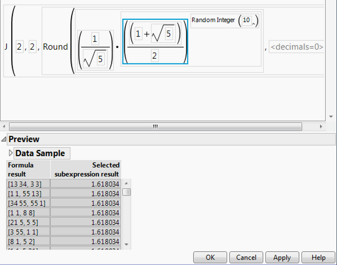Get a preview of results in Formula Editor in JMP 14 -- before you click OK or Apply.